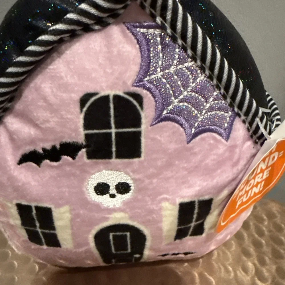 Outward Hound Fattiez Haunted House Plush Squeaky Stuffed Dog Toy Bat Skull Web